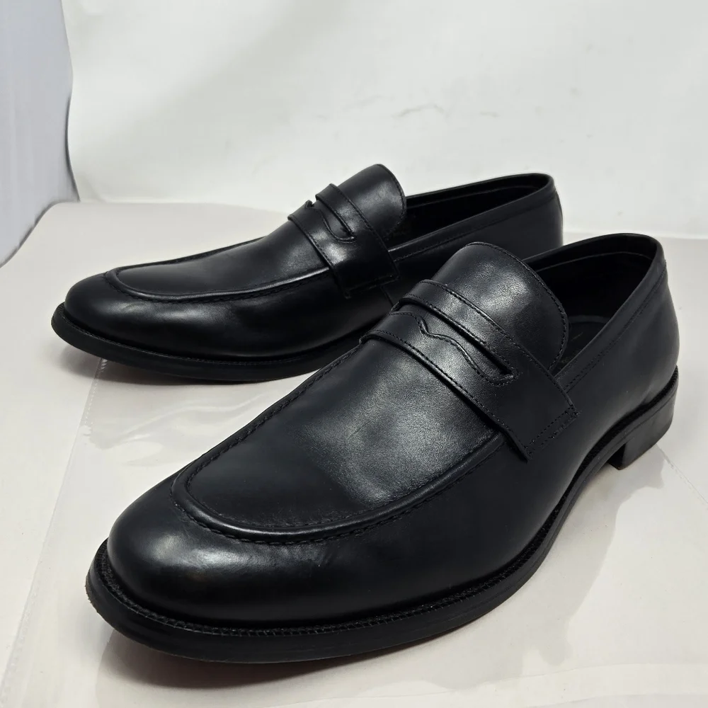 Marc Joseph Gold Mens 11.5 Penny Loafers Black Leather Slip On Office Career